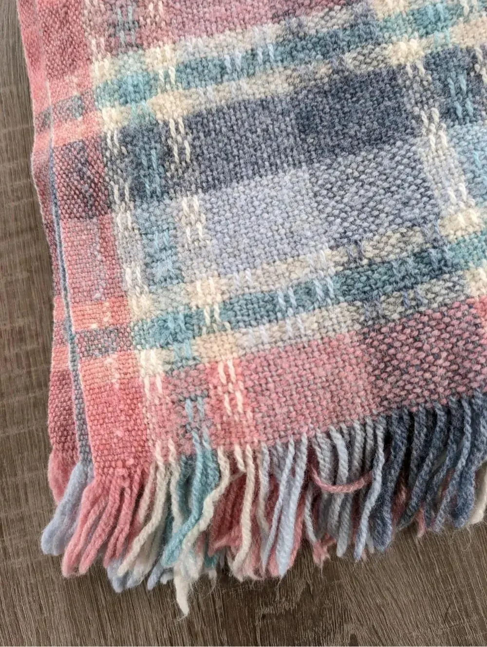 Faribo Faribault Woolen Mill Co Pink Plaid Wool Acrylic Throw Blanket Fringe